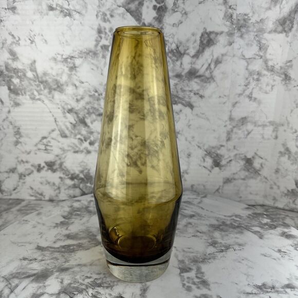 Vintage MCM Riihimaki Lasi Oy Vase Finland Amber 10 in Art Glass Original Label - Picture 2 of 7